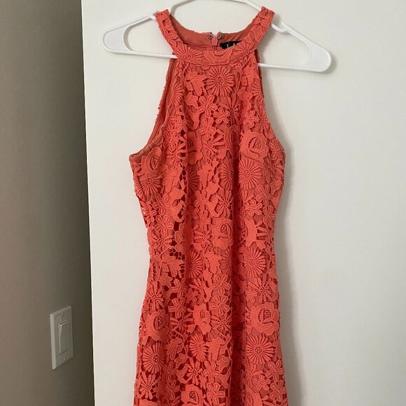 Lulu's Red-Orange Dress Lace Mini-Dress - Picture 1 of 2